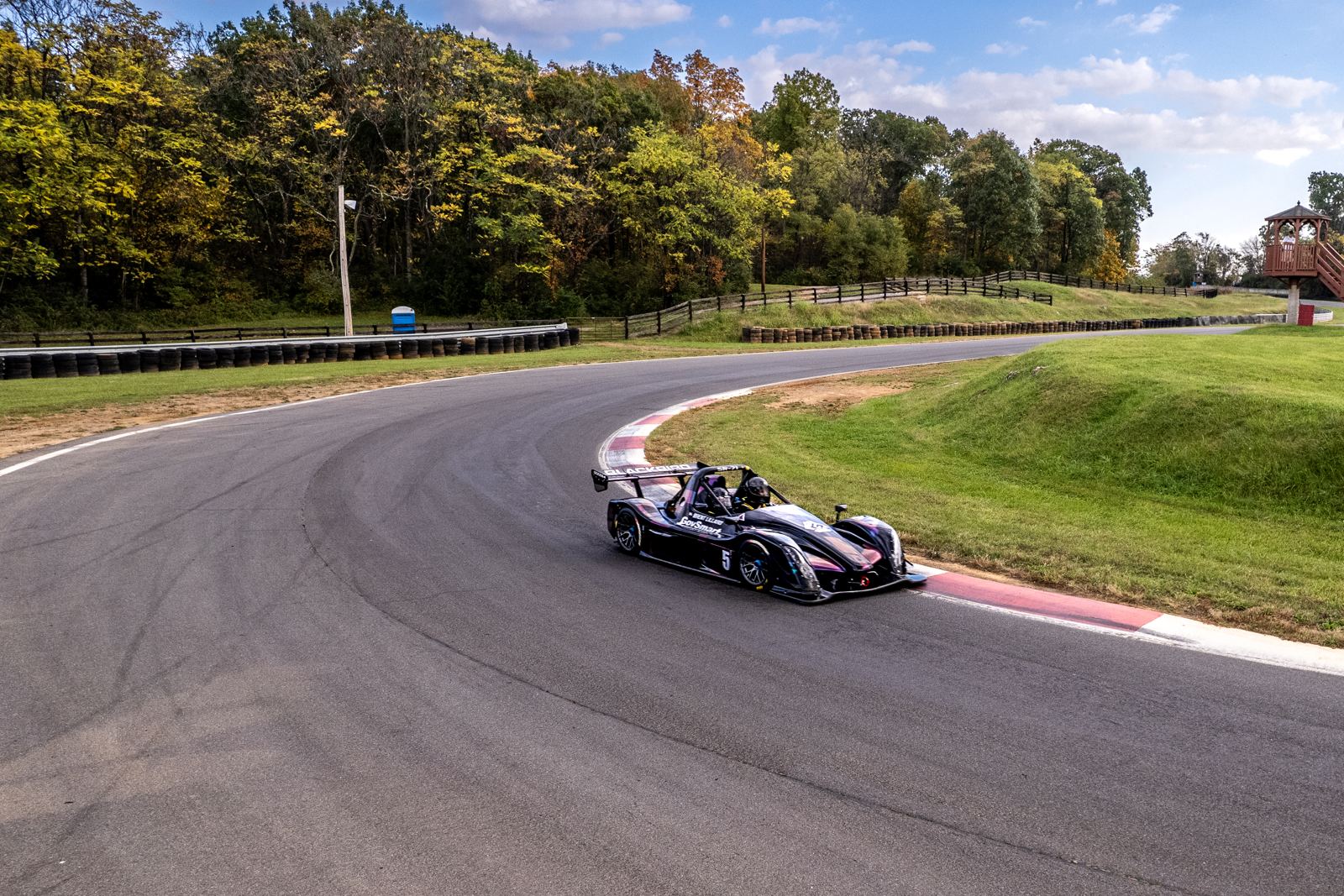 Aerial view of the GovSmart Radical in a turn at Summit Point Motorsports Park